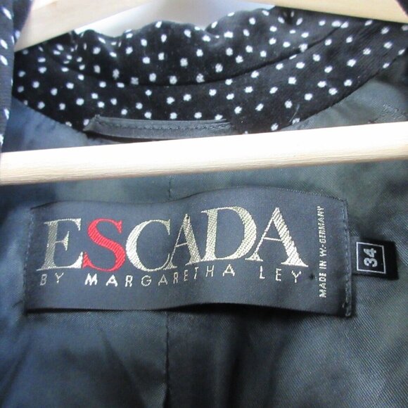 Escada Velvet Polka Dot Blazer Women 34 Cotton Broad Shoulder Black 90's Vtg 674 - Picture 3 of 14